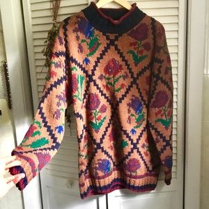 {Vintage Handknit} Oversized Floral Knit Sweater